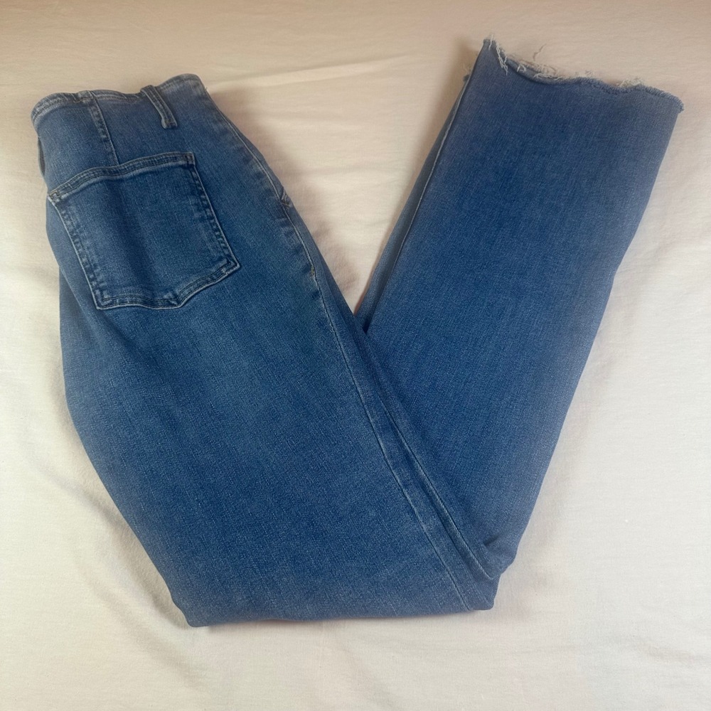 We the Free People High Rise Flare Jeans Medium Wash Raw Hem Side Slit Zip SZ 29